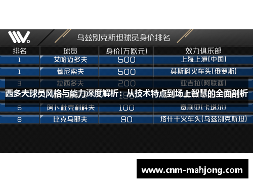 西多夫球员风格与能力深度解析：从技术特点到场上智慧的全面剖析